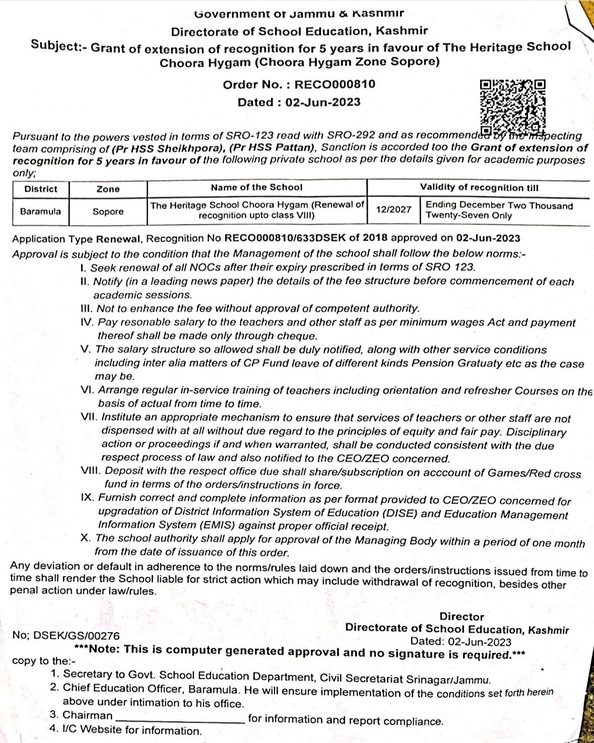 School Recognition (5 Years)